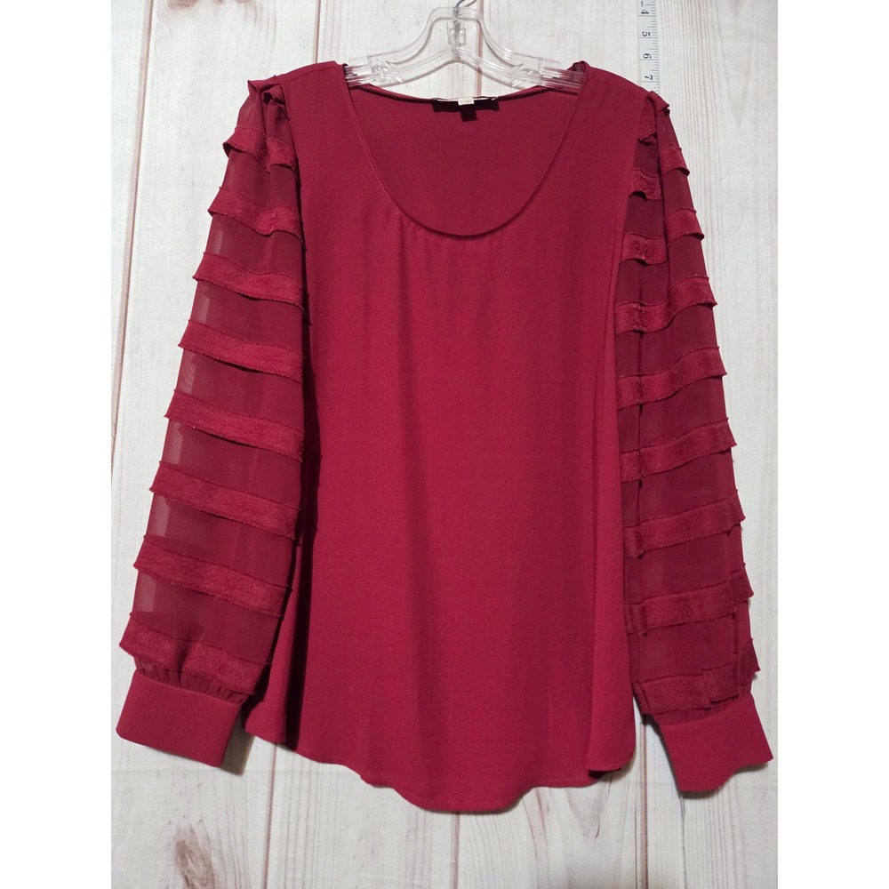 Ladies‎ Small Burgundy Ruffle Sleeve Top Blouse Long Sleeve Party Chiffon